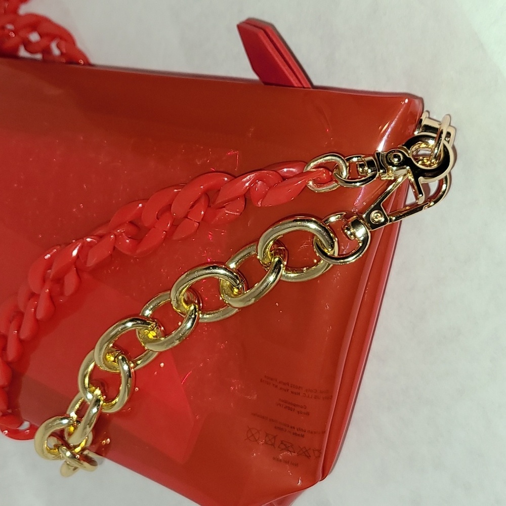 Burberry Red Gold Purse Bag Cosmetic Crossbody - Picture 8 of 9